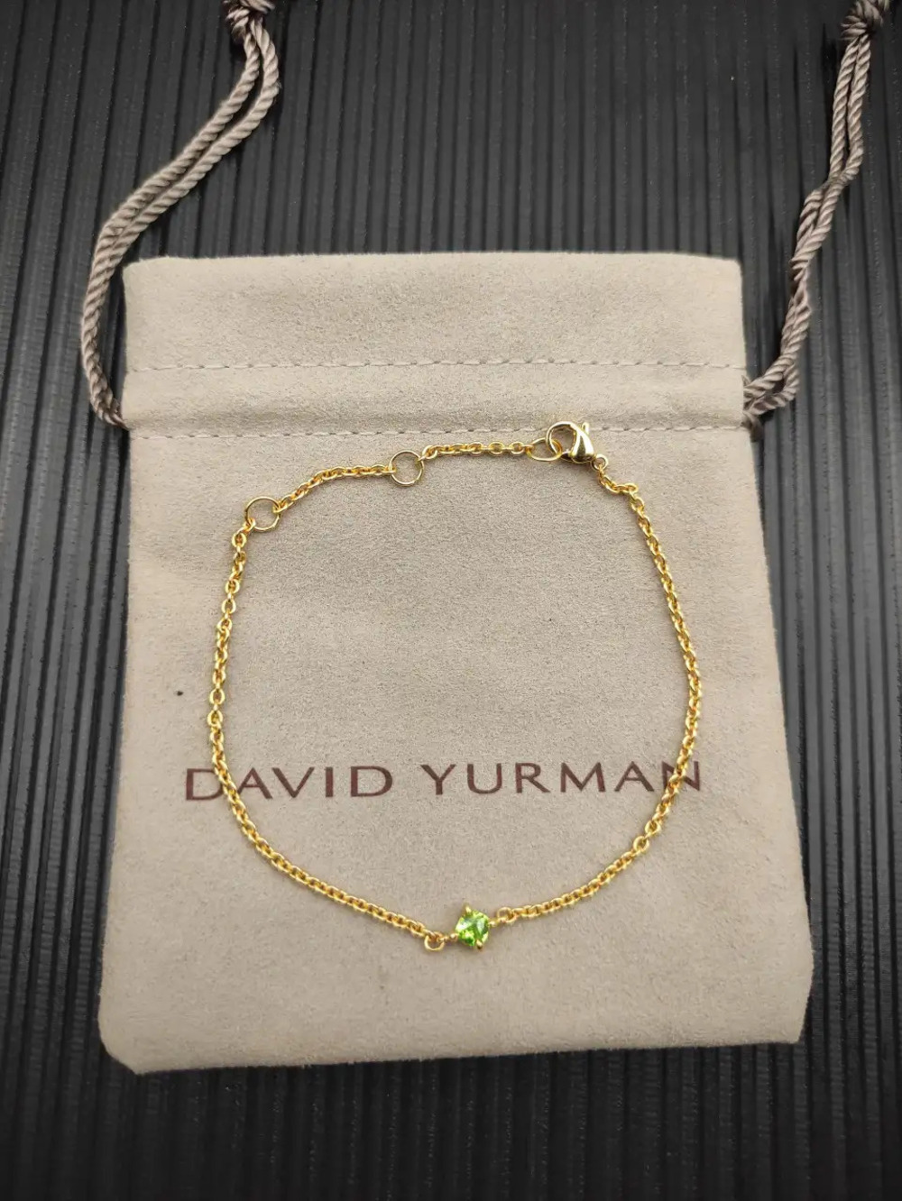 David Yurman Gold Solitaire with Green Diamond Bracelet